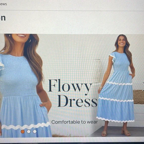 ZESICA Women's Summer Flutter Short Sleeve Smocked Maxi Dress - Picture 11 of 13